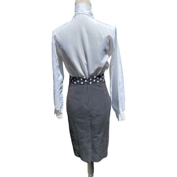 Yoana Baraschi Retro Navy Polka Dot Pin-up Style Pencil Skirt Size 6 - Picture 5 of 9